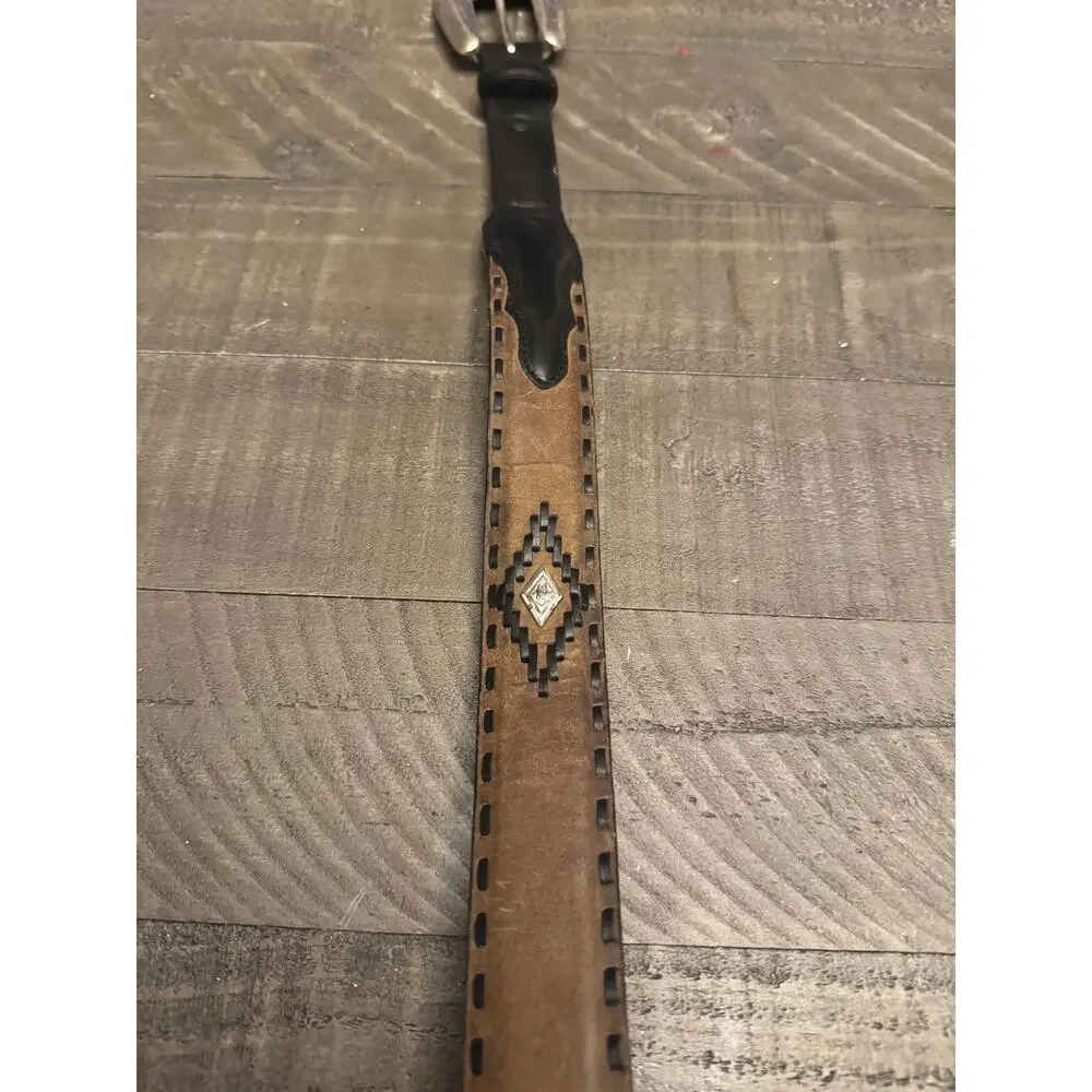 Resistol Brand Western-Style Leather Belt Western Style Silver Floral Buckle